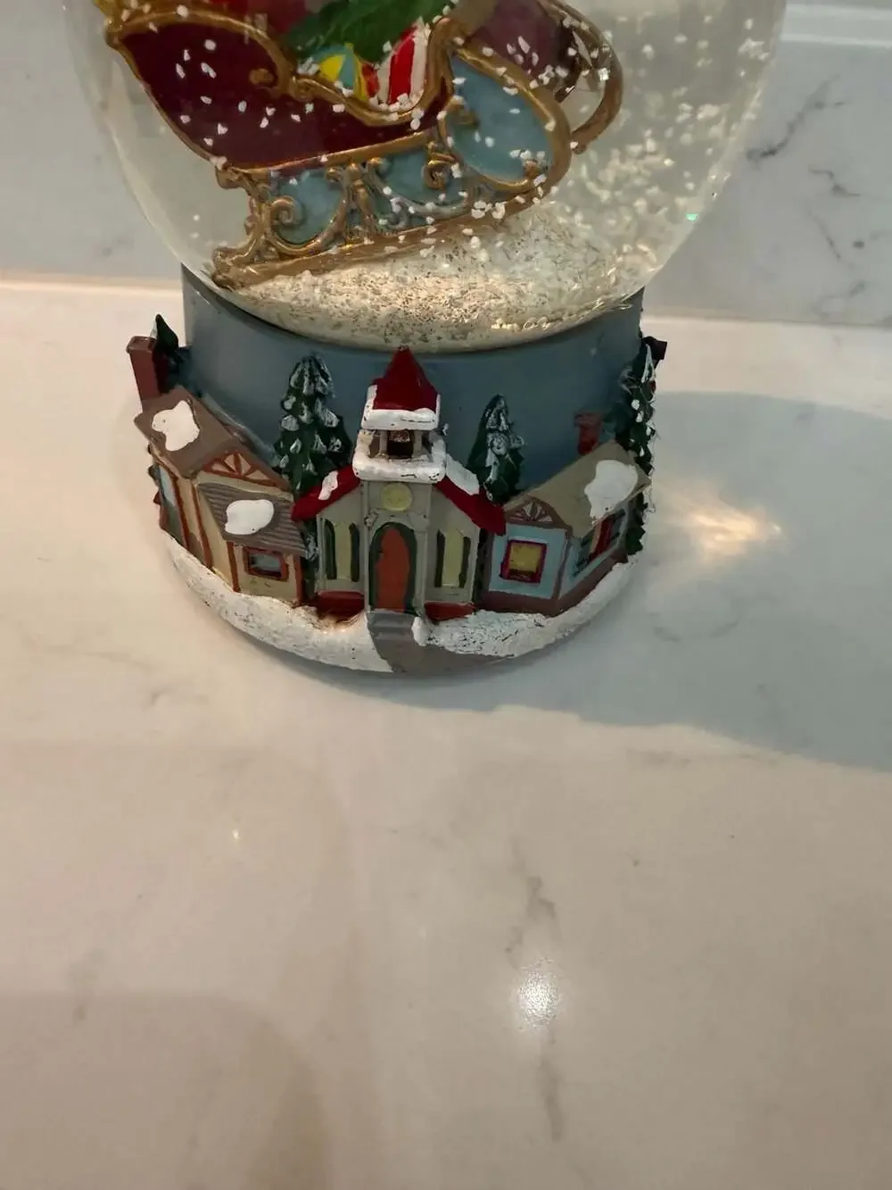 Roman Santa in Sleigh Musical Glitter Snow Globe with Winter Village Base